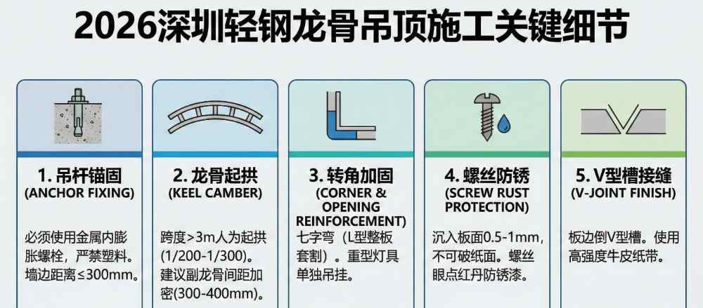 2026年深圳轻钢龙骨施工防坑指南：这5个细节决定吊顶验收成败
