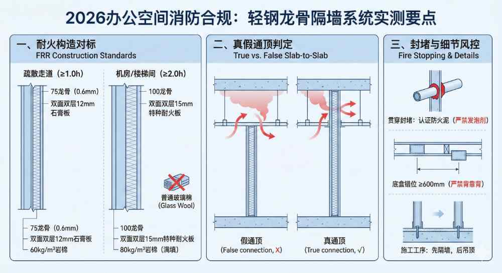 办公室装修消防不过关？2026新规下，轻钢龙骨隔墙必须满足这几点要求