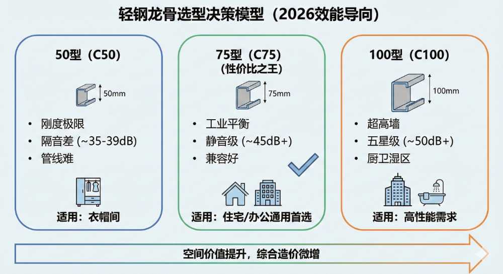 隔墙装修：50轻钢龙骨、75轻钢龙骨和100型哪个性价比高