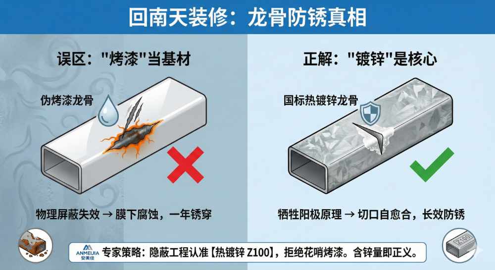 烤漆龙骨 vs 镀锌龙骨：回南天太潮湿，选错材料一年就生锈！