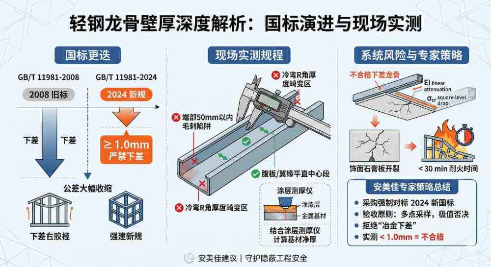 游标卡尺下的真相：如何现场检验轻钢龙骨“国标厚度”与“非标下差”？
